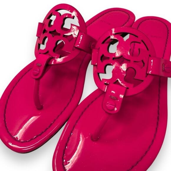 Tory Burch Patent Leather Miller Sandal Fluorescent Neon Fuchsia 7 Women’s - Picture 3 of 12